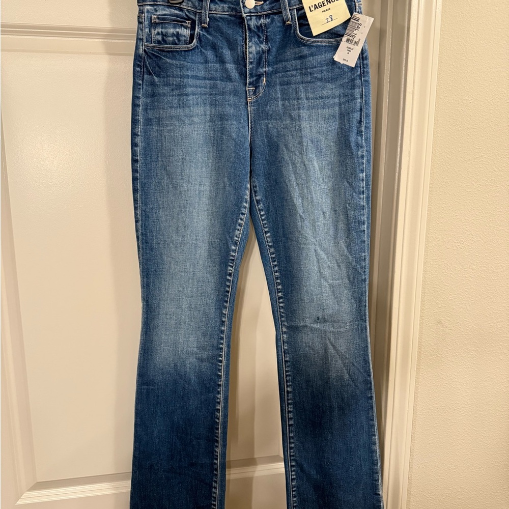 L'AGENCE Blue Flare Jeans with Subtle Gradient. High rise straight. RUTH